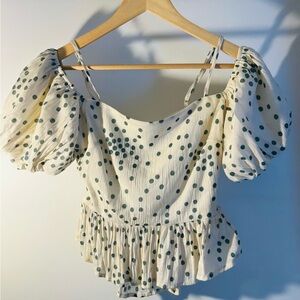 Francesca's Collections Cream and Green Dot Blouse